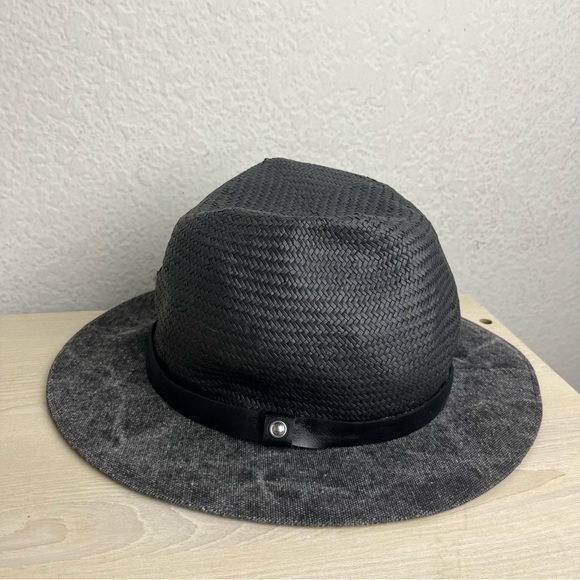 RAG & BONE Packable Straw Fedora Hat Medium Black - Picture 1 of 15